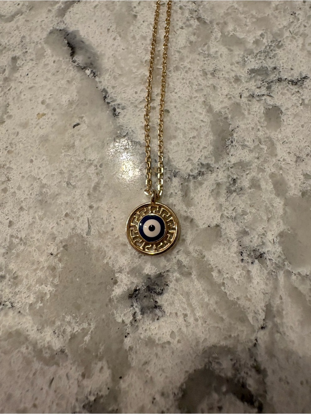 Gold over Silver (s925) Evil Eye Pendant Necklace - Blue and White